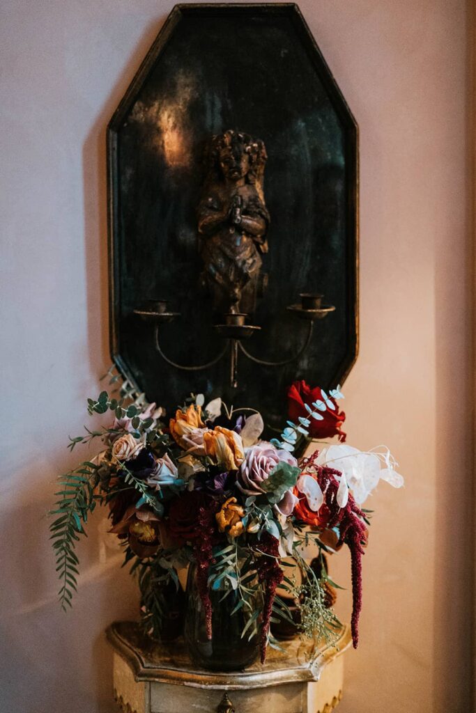 Wedding day Florals in the Hotel Peter and Paul in New Orleans