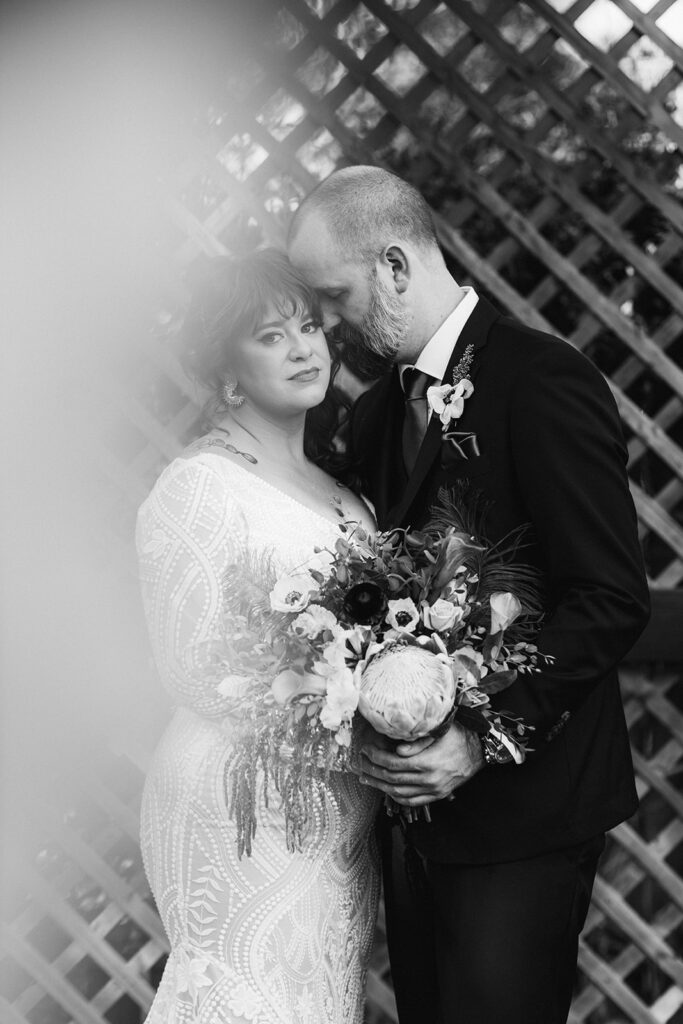 Bride and Groom black and white Portrait at the Macarty house in New Orleans Bywater