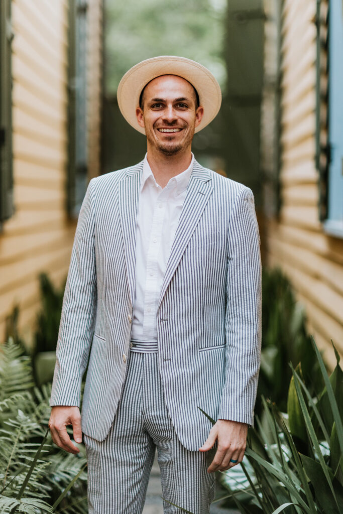 Groom on his wedding day at Airbnb in the Marigny Neighborhood of New Orleans