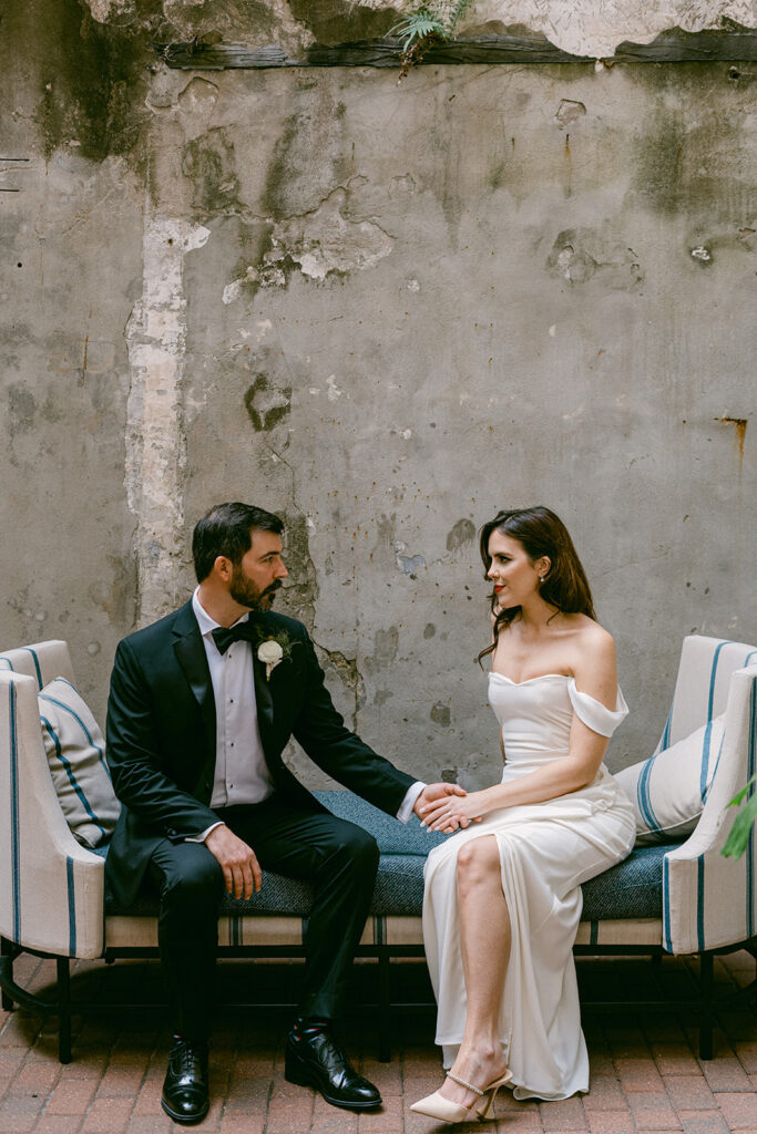 Bride and Groom portrait at the Eliza Jane Hotel in New Orleans