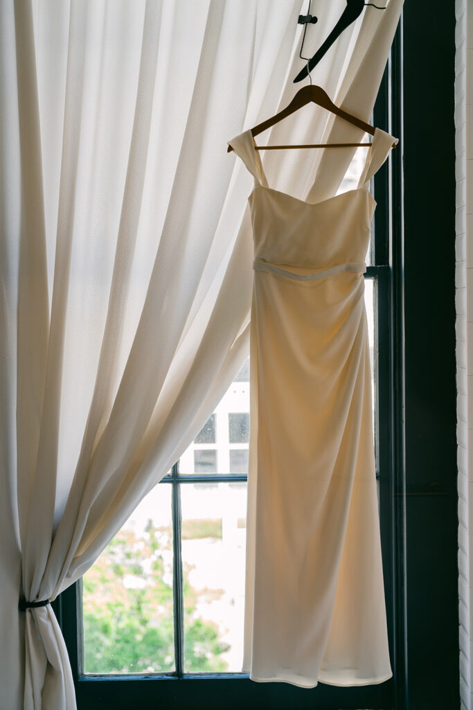 Brides dress on wedding day at the Eliza Jane Hotel in New Orleans