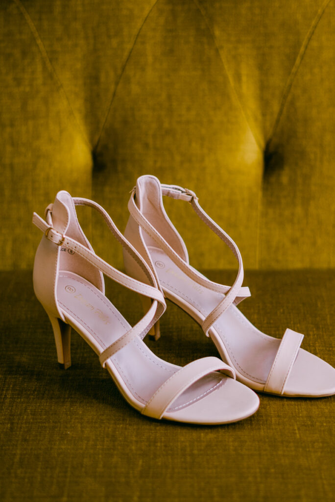 Brides shoes on her wedding day at Pontchartrain Hotel