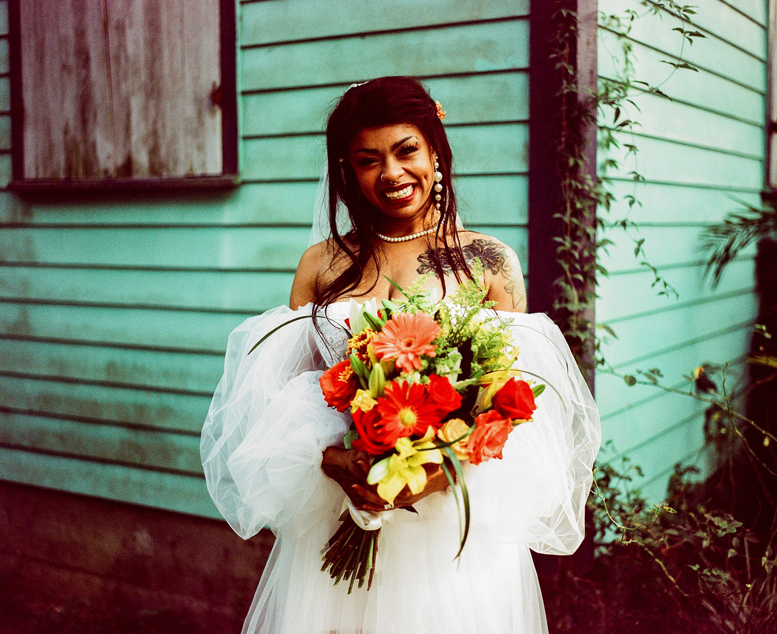 bride on her wedding day photographed with traditional film
