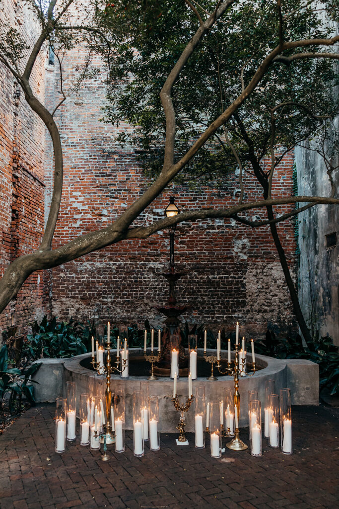 Candles at Wedding in The New Orleans Pharmacy Museum courtyard